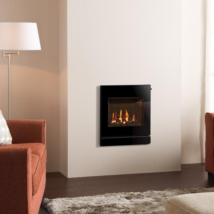 Gazco Logic HE Conventional Flue Coal Effect Gas Fire with Designio2 Black Glass Frame