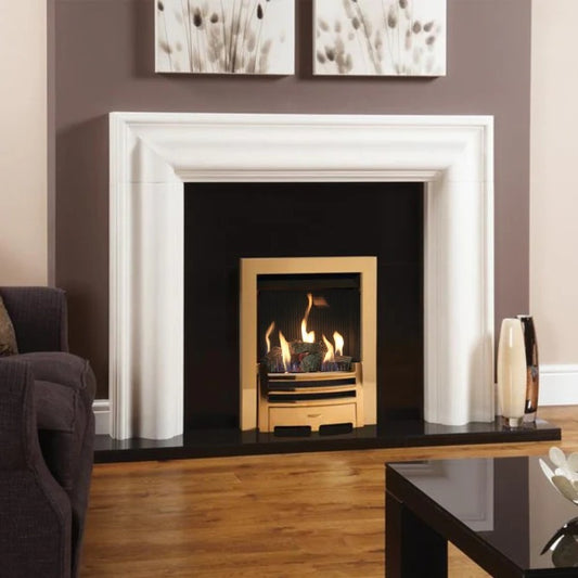 Gazco Logic HE Conventional Flue Log Effect Gas Fire with Brass Frame and Front