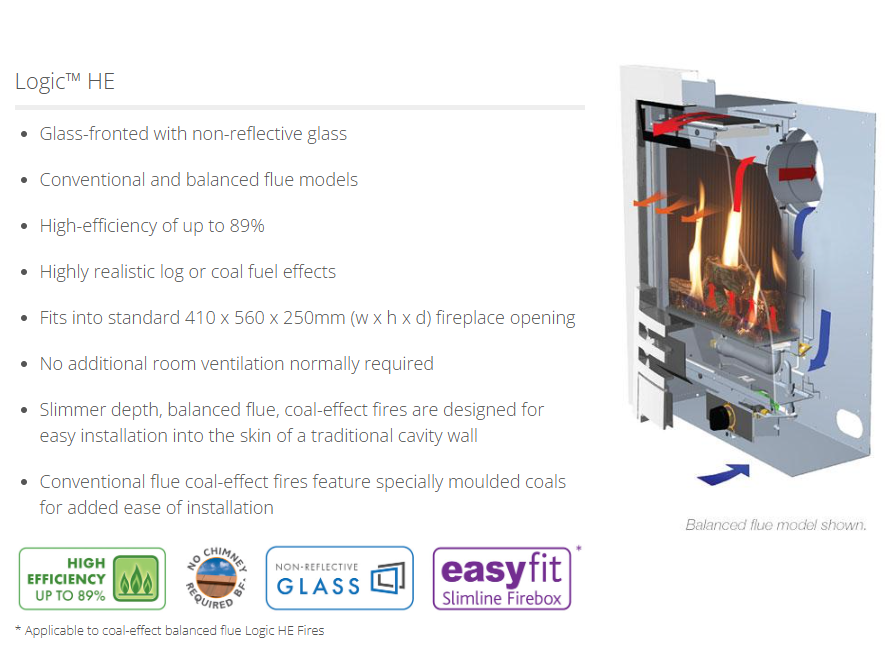 Gazco Logic HE Conventional Flue Coal Effect Gas Fire with Designio2 Graphite Frame