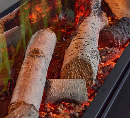 C&J Luminosa 150 Multi-Sided Electric Fire on Olive Green Media Feature Wall flame effect