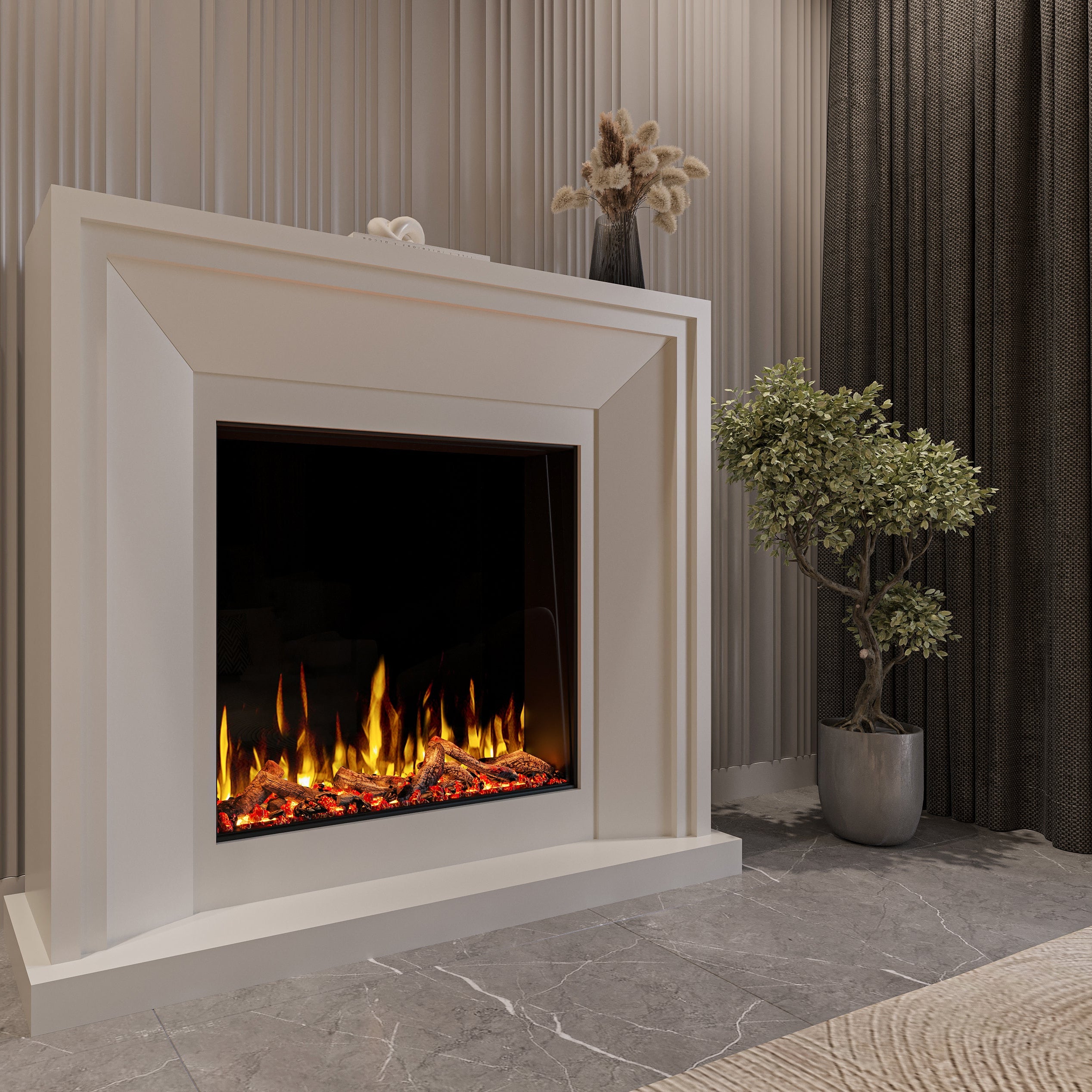 Flamora Monza 750 Warm White Timber Electric Fireplace Suite