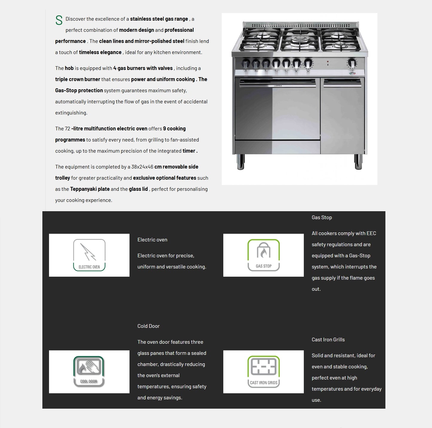 Lofra MT96MF/C 90cm Dual Fuel Range Cooker Stainless–Multifunction Oven Pull-Out Trolley