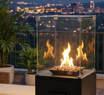 Outdoor Gas Patio Heater Murcia/ Malaga Real flame Log / Lava effect 3 -7kw for bottled gas.