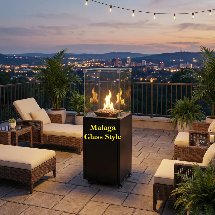 Outdoor Gas Patio Heater Murcia/ Malaga Real flame Log / Lava effect 3 -7kw for bottled gas.