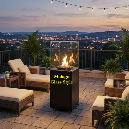 Outdoor Gas Patio Heater Murcia/ Malaga Real flame Log / Lava effect 3 -7kw for bottled gas.