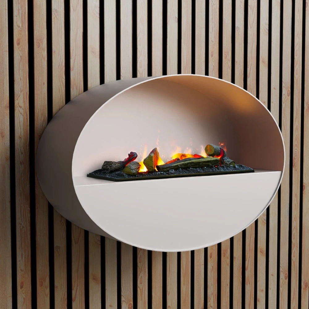 SCANDI Mystic Oval Electric Wall-Mounted Water Vapour Smoked Light Fire Fireplace in White