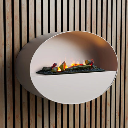 SCANDI Mystic Oval Electric Wall-Mounted Water Vapour Smoked Light Fire Fireplace in White