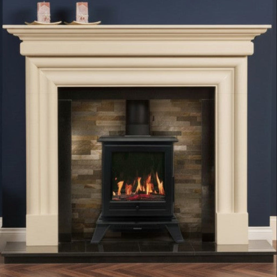 Trance 500 Electric Stove & Pipe in Matt Black Real Log Video-Play Flame Effect