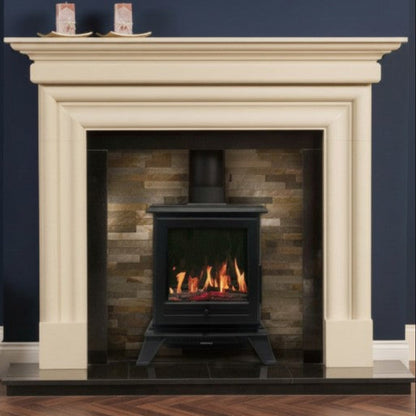 Trance 500 Electric Stove & Pipe in Matt Black Real Log Video-Play Flame Effect