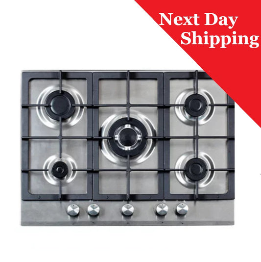 Nordmende TGCHGX703IX Stainless Steel 5 Burner Hob ,Cast Iron Support and Wok Burner