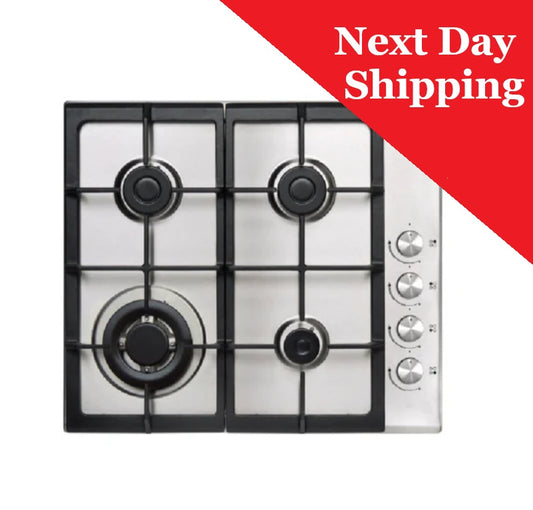 X-Design Deluxe 4 Burner Stainless Steel Gas Hob with Cast Iron Supports Gas Wok Burner