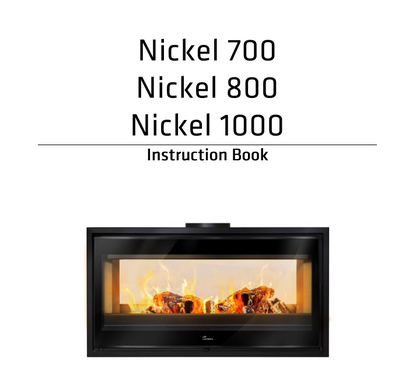 Instruction book cover for Nickel 700, Nickel 800, and Nickel 1000 with a fireplace image.