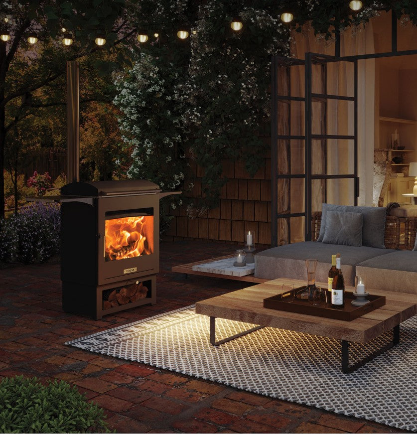 Stovax Dragonfly Hestia Heat & Grill Garden Outdoor Stove with Barbeque & Flue Sytem.