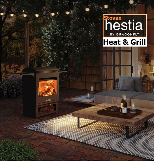 Stovax Dragonfly Hestia Heat & Grill Garden Outdoor Stove with Barbeque & Flue Sytem.