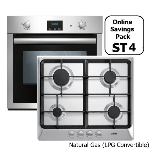 STAINLESS STEEL SINGLE GAS FAN OVEN & 4 BURNER GAS HOB PACK :ST4S