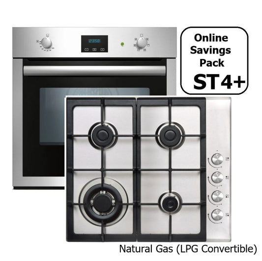 STAINLESS STEEL SINGLE GAS FAN OVEN & 4 BURNER WOK GAS HOB PACK :ST4+