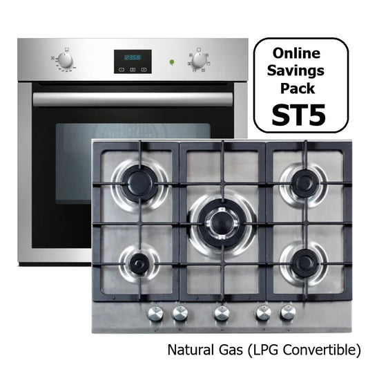 STAINLESS STEEL SINGLE GAS FAN OVEN & 5 BURNER WOK GAS HOB PACK :ST5 (Copy)