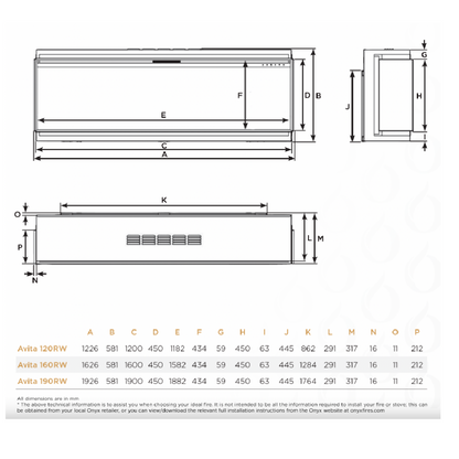 Onyx Avita Electric Fire 120RW Edge