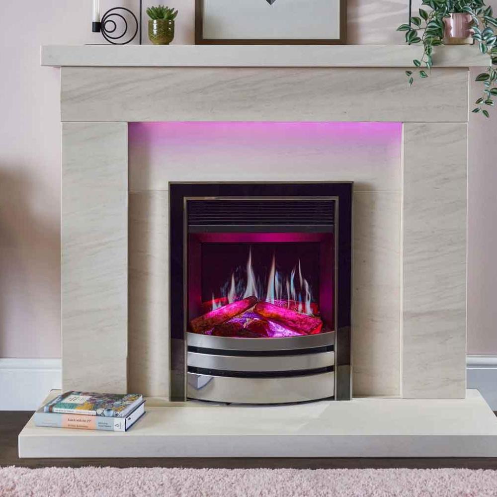 C&J Opulus Remote Controlled Electric Fire with LCD Digital "Real Flame" in Brushed Cast Iron