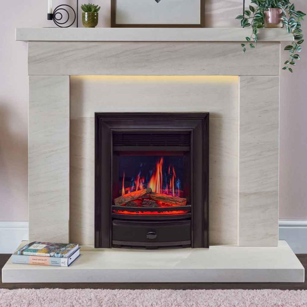 C&J Opulus Remote Controlled Electric Fire with LCD Digital "Real Flame" in Brushed Cast Iron