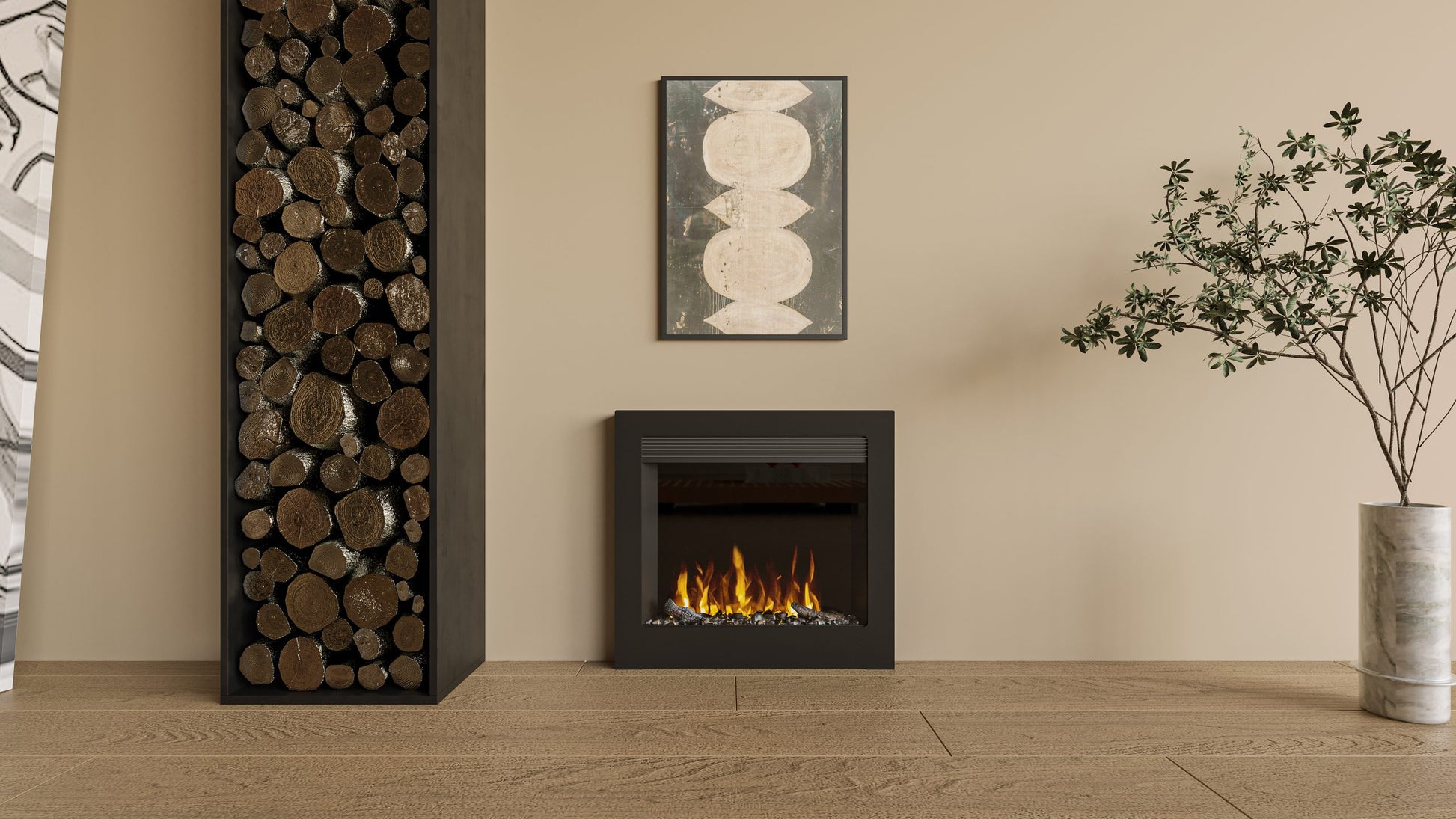 Flamora P610 22" Remote Controlled Electric Fire with Log/ Coal Effect for 16" by 22" Opening