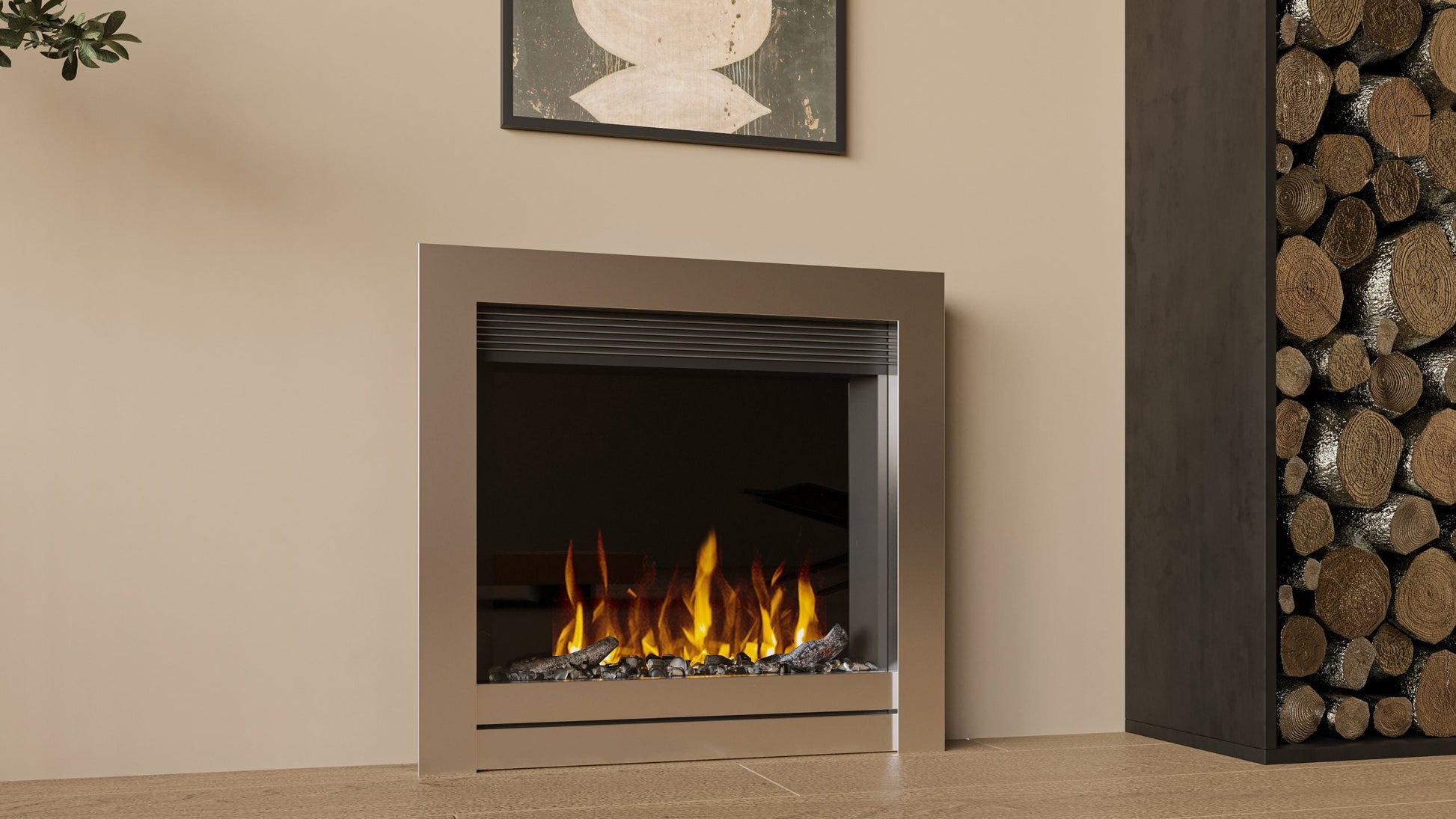Flamora P610 22" Remote Controlled Electric Fire with Log/ Coal Effect for 16" by 22" Opening