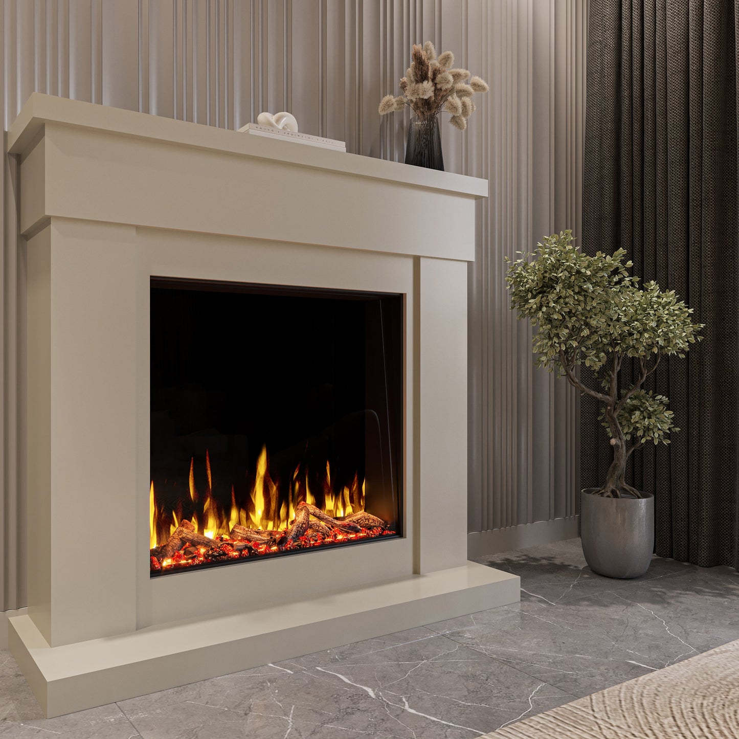 Flamora Pavia 750 Warm White Timber Electric Fireplace Suite for New Home Appartments