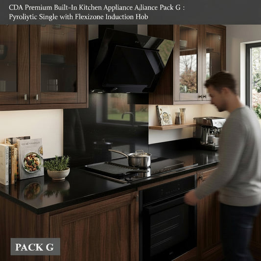  CDA Premium Built-In Kitchen Appliance Pack G : Pyrolytic Single Oven with Flexizone Induction Hob