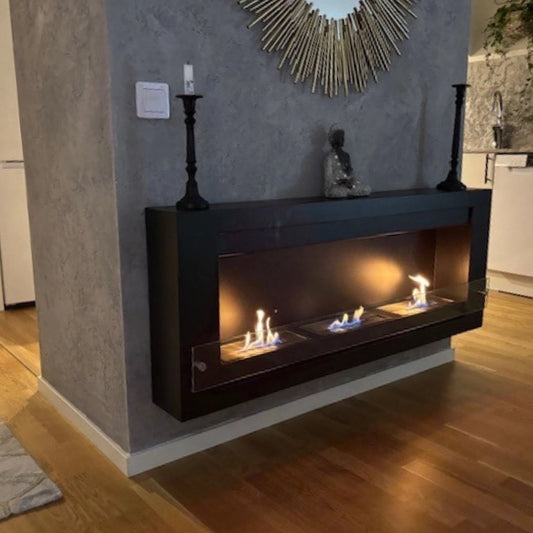 Scandiflame Quatro Black Extra Large Bioethanol Wall Mounted Fireplace 1360mm wide