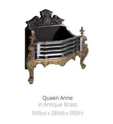 Queen Anne Remote Controlled Gas Basket Fire with tailored Coal Effect Gas Inset Fire