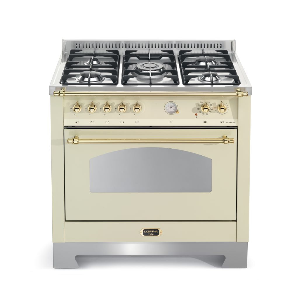 Lofra Dolcevita 90 RBIG 96MFT / GvGt Gas Dual Fuel Range Cooker 90cm Cream & Brass