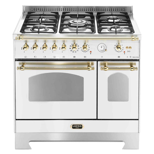 Lofra Dolcevita 90 RBID 96MFTECI Gas Dual Fuel Range Cooker 90cm White and Brass