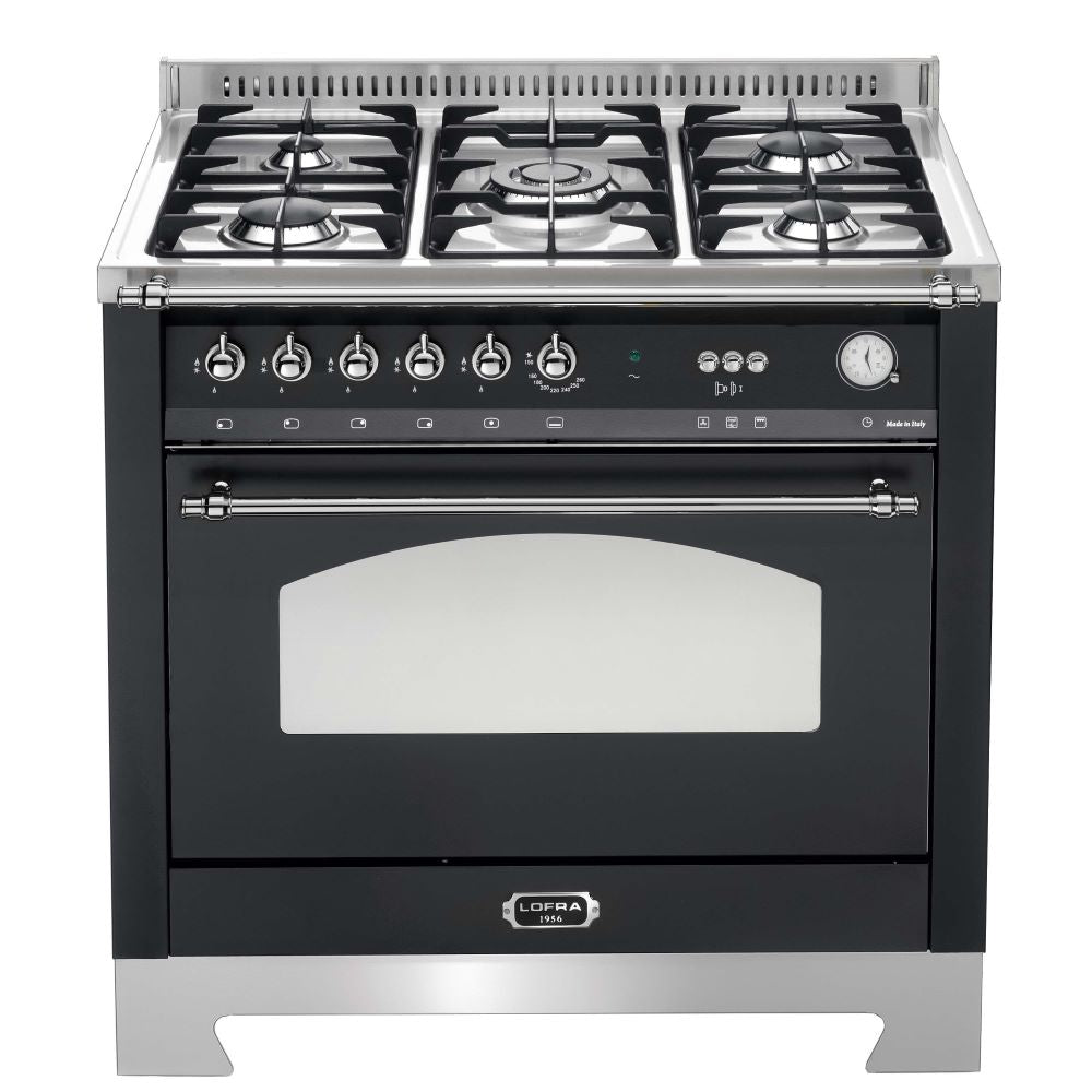 Lofra Dolcevita 90 RNMG 96MFT / GvGt Gas Dual Fuel Range Cooker Black and Chrome