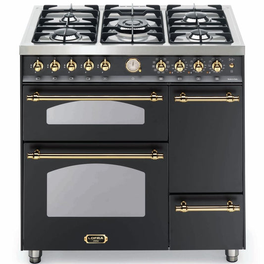 Lofra Dolcevita 90cm Quatro Black Brass 96MF2ET Gas Dual Fuel Range  Cooker