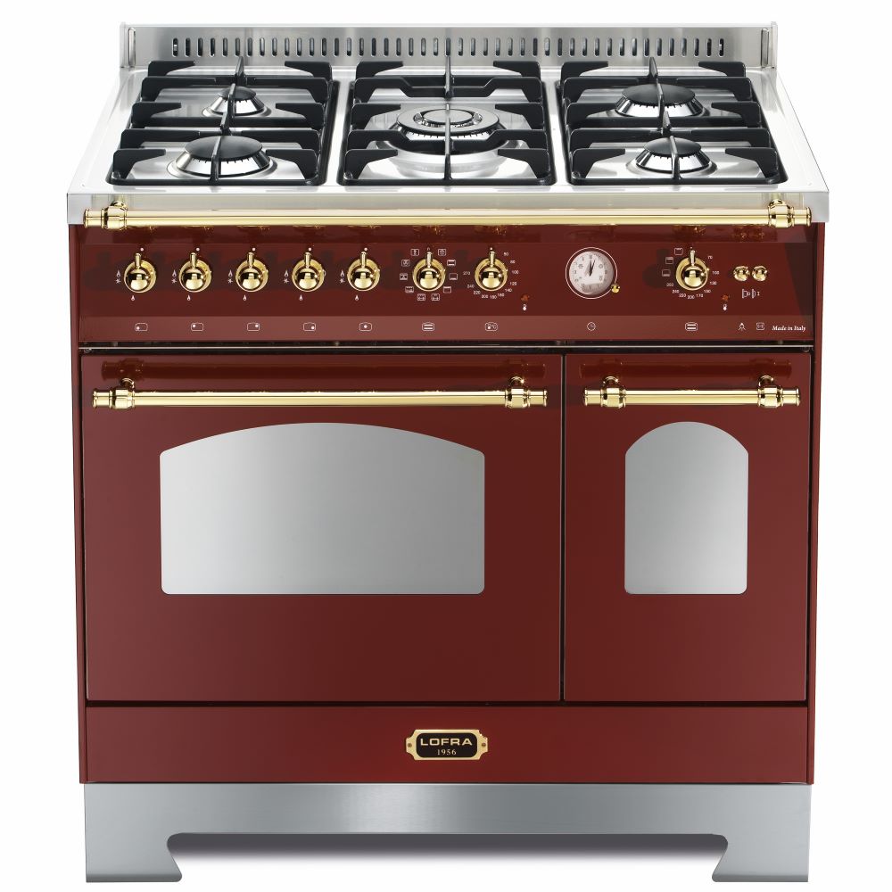 Lofra Dolcedvita 90 RRD 96MFTECI Gas Dual Fuel Range Cooker 90cm Burgundy & Brass