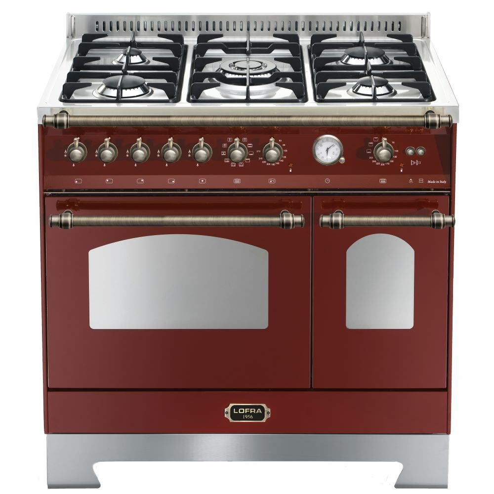 Lofra Dolcedvita 90 RRD 96MFTECI Gas Dual Fuel Range Cooker 90cm Burgundy & Brass