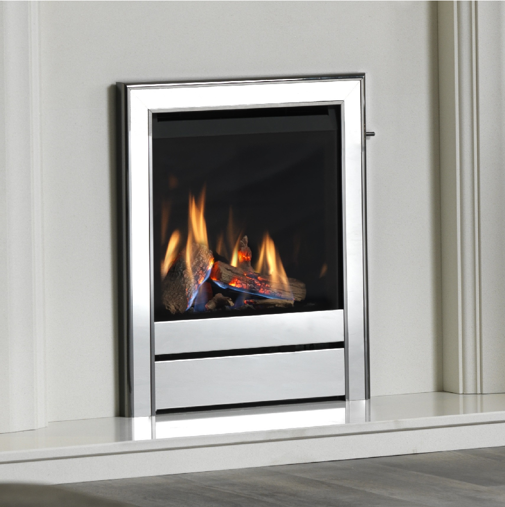 Wildfire Ravel 400 HE Log Effect Slide Control Conventional Flue Gas Fire with Black Nickel & Chrome Contemporary Trim