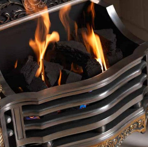 Elan Backed Remote Controlled Gas Basket Fire with tailored Gas Inset Fire Coal Effect