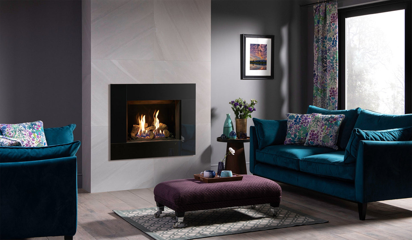Gazco Riva2 500 Conventional Flue Log Effect Gas Fire with Icon XS Black Glass Frame