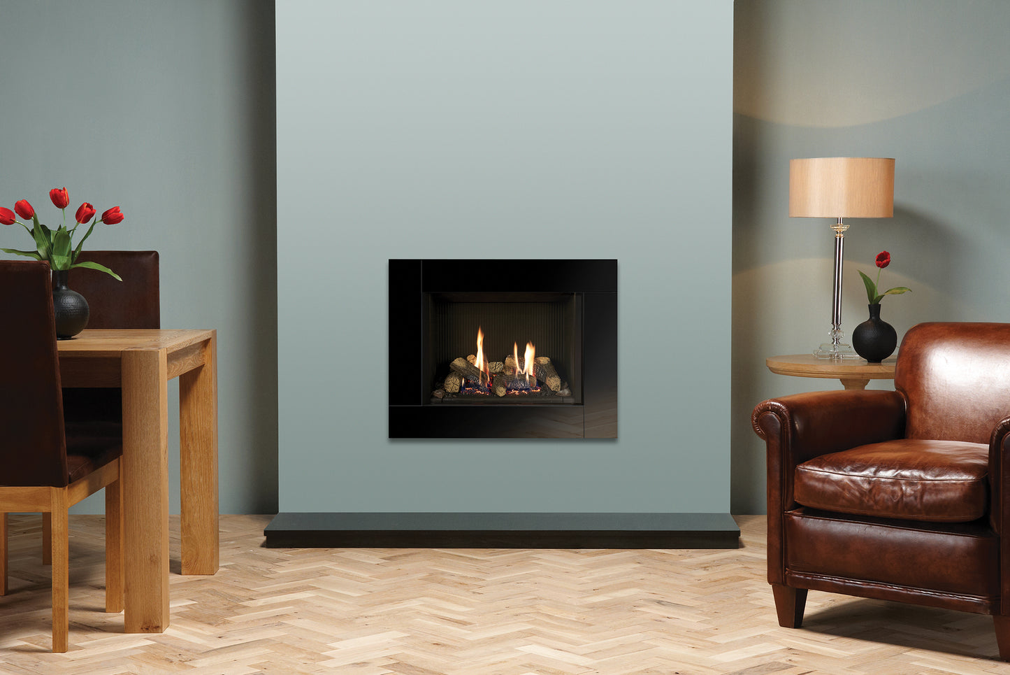 Gazco Riva2 500 Conventional Flue Log Effect Gas Fire with Icon XS Black Glass Frame