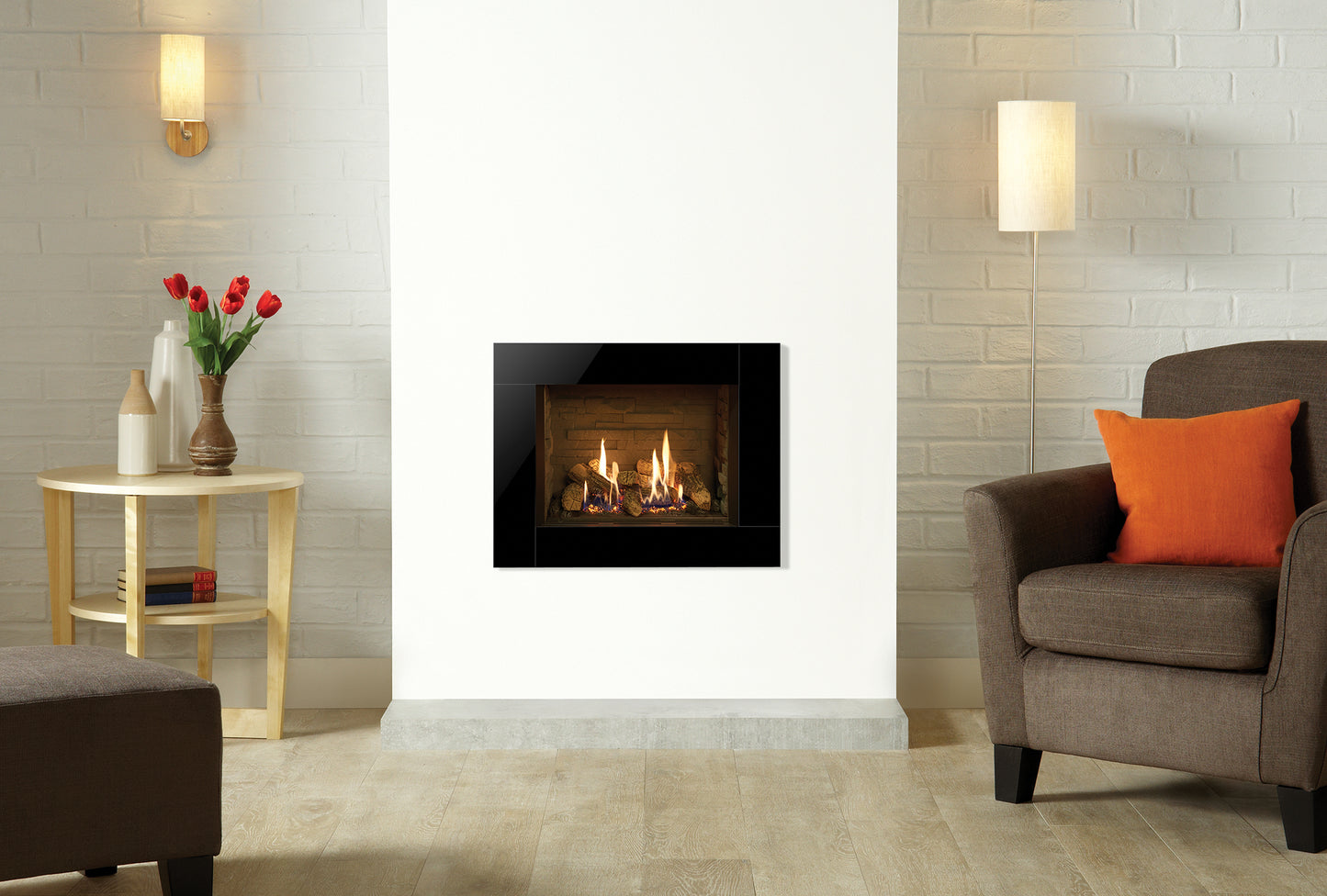Gazco Riva2 500 Balanced Flue Log Effect Gas Fire with Icon XS Black Glass Frame