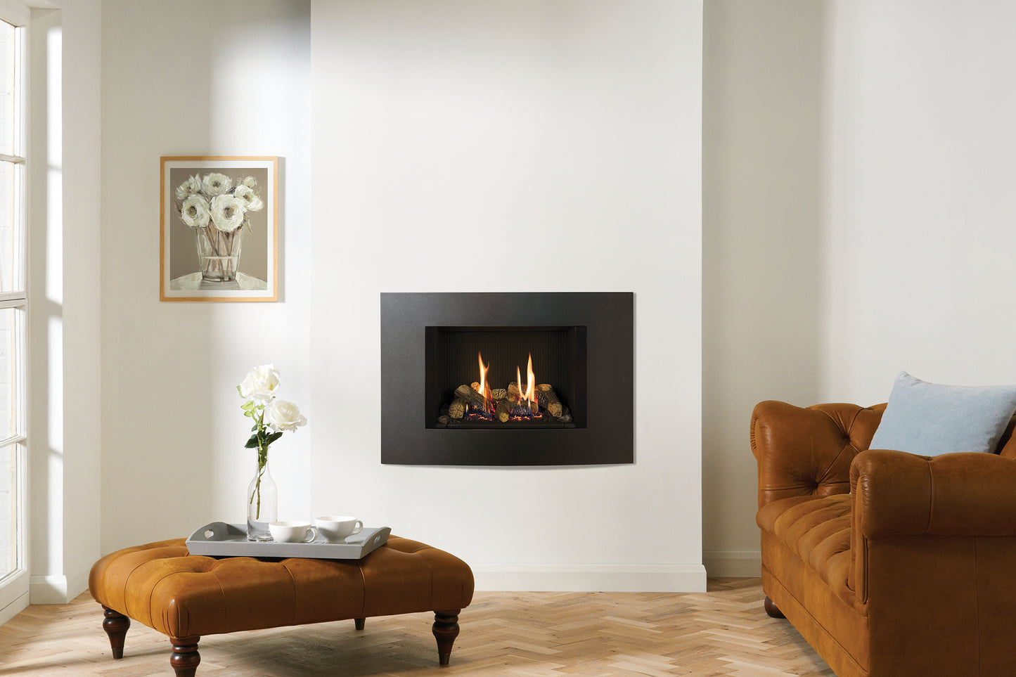 Gazco Riva2 500 Conventional Flue Log Effect Gas Fire with Verve XS Graphite Frame
