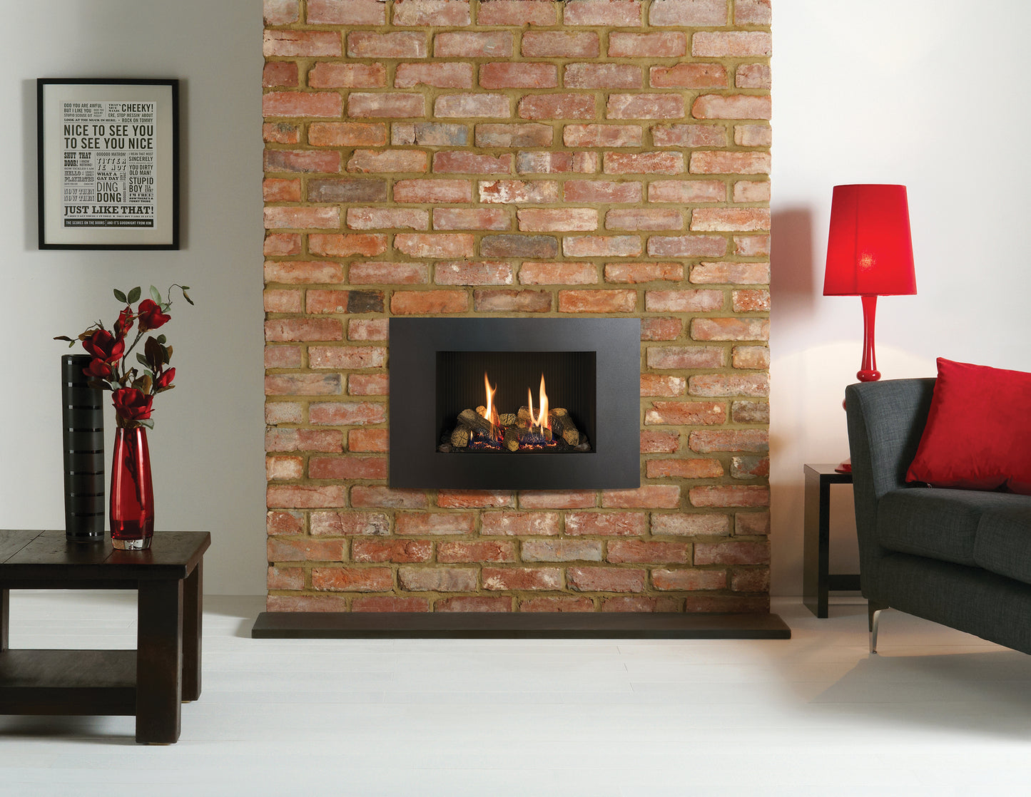 Gazco Riva2 500 Conventional Flue Log Effect Gas Fire with Verve XS Graphite Frame