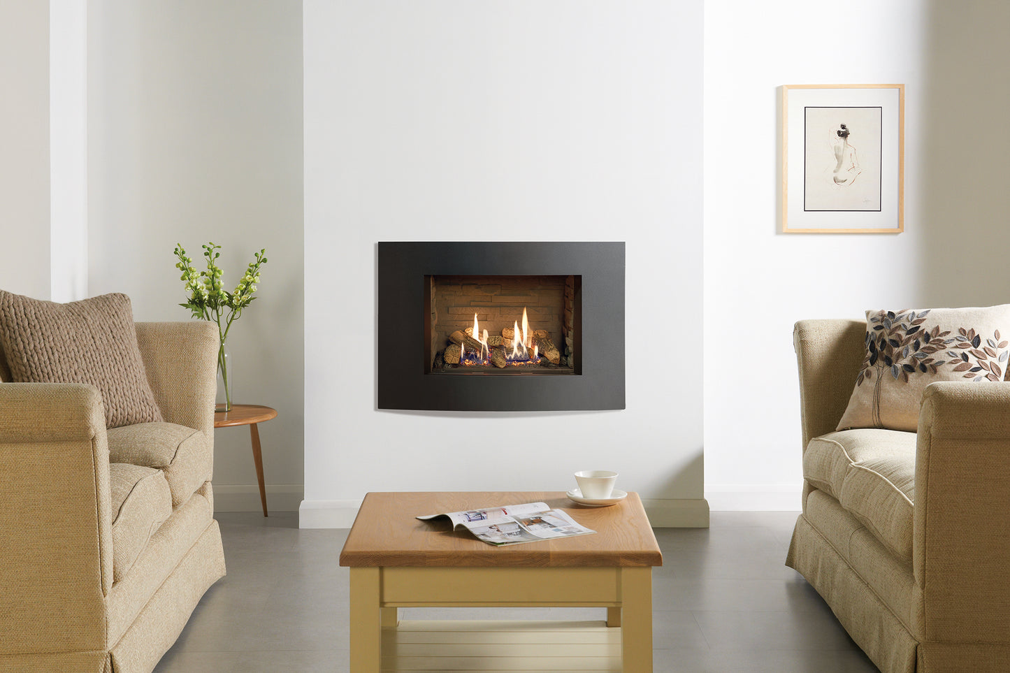 Gazco Riva2 500 Conventional Flue Log Effect Gas Fire with Verve XS Graphite Frame