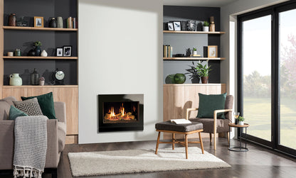 Gazco Riva2 600 Conventional Flue Log Effect Gas Fire with Designio2 Black Glass Frame