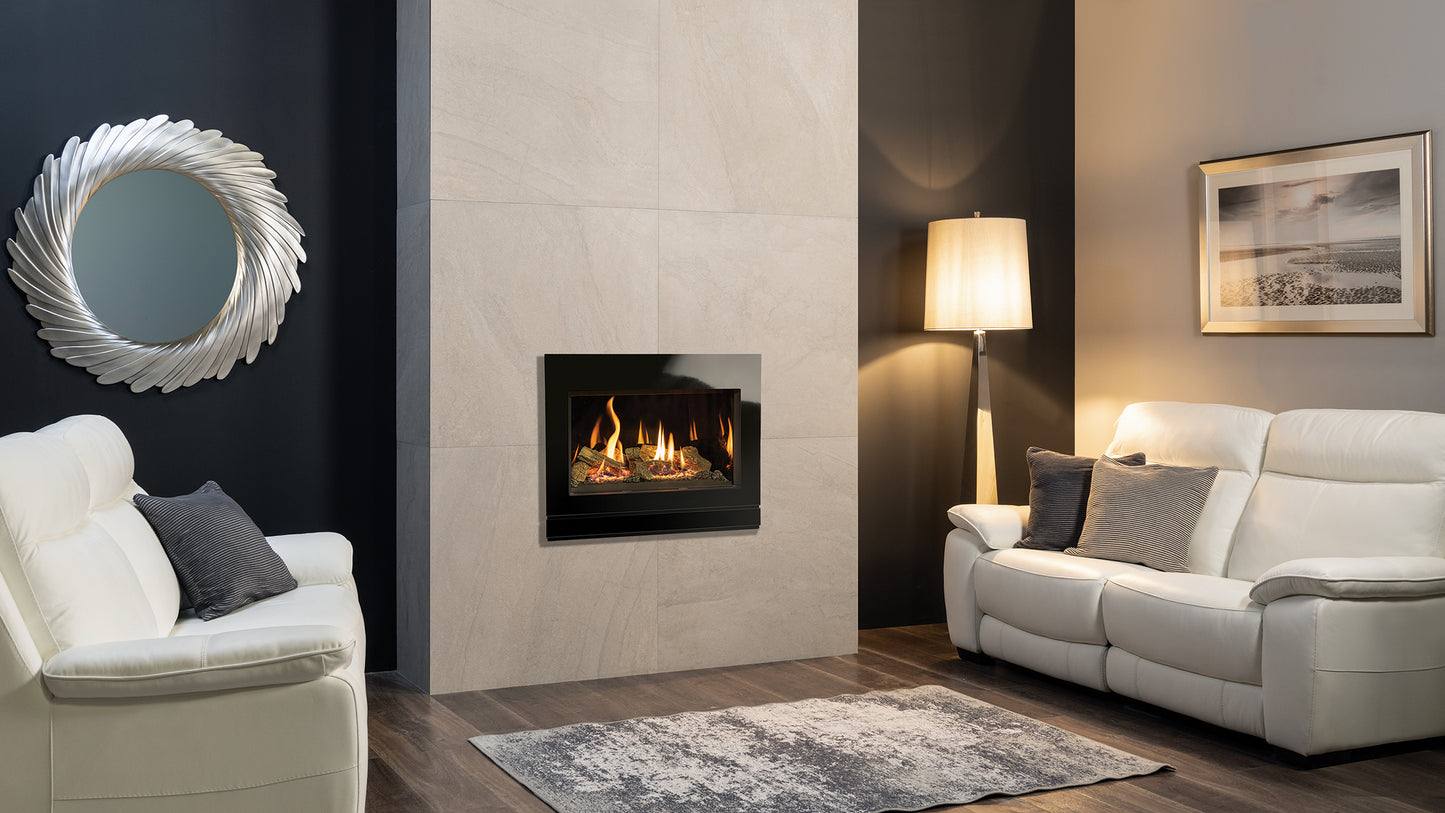Gazco Riva2 600 Conventional Flue Log Effect Gas Fire with Designio2 Black Glass Frame