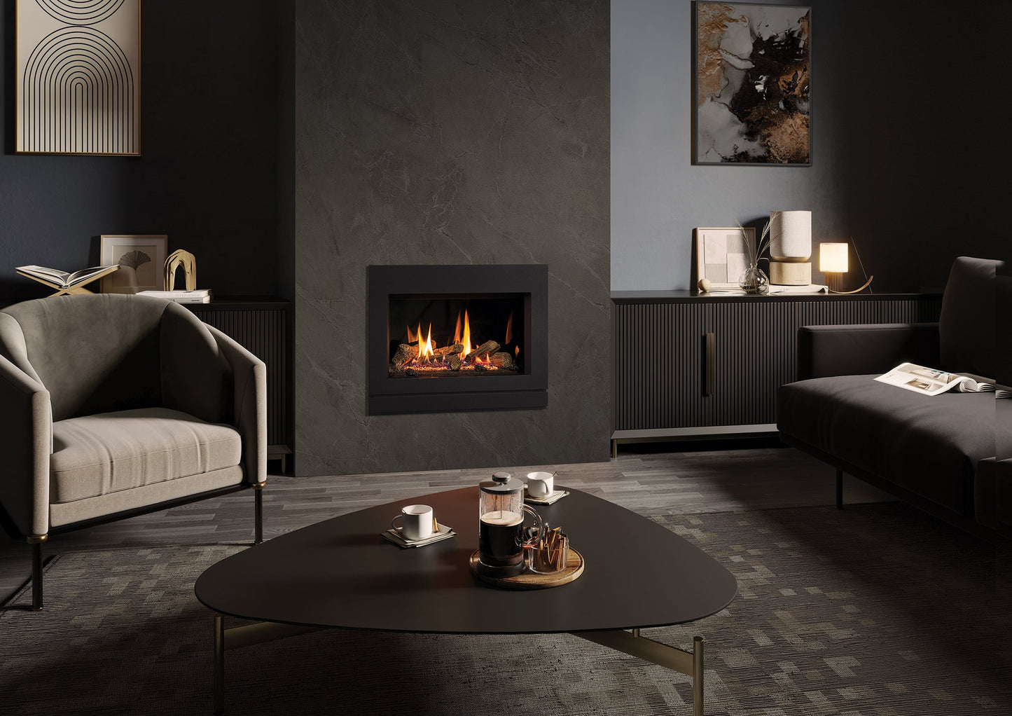 Gazco Riva2 600 Balanced Flue Log Effect Gas Fire with Designio2 Steel Frame