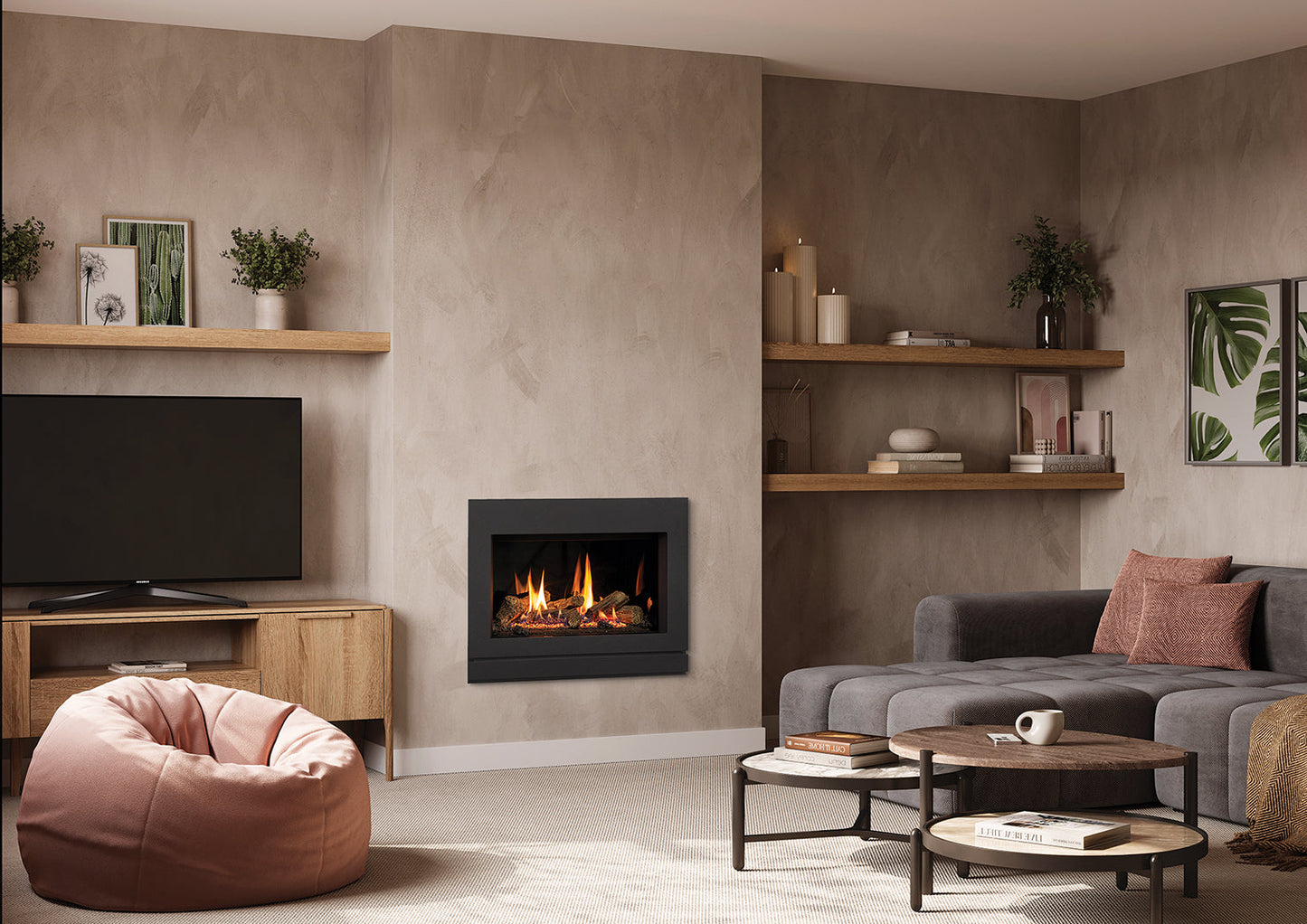 Gazco Riva2 600 Balanced Flue Log Effect Gas Fire with Designio2 Steel Frame