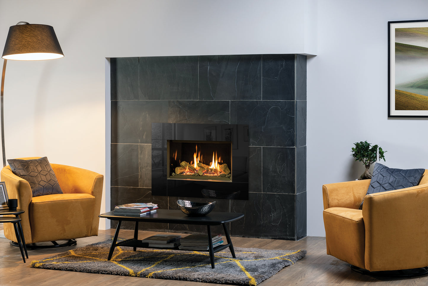 Gazco Riva2 600 Conventional Flue Log Effect Gas Fire with Icon XS Glass Frame