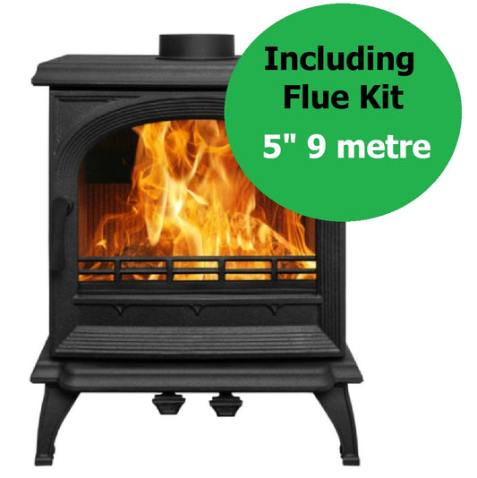 Victoria SH5 Medium Width Solid Fuel Multi Fuel Arched Cast Iron Stove & Flue Bundle 5.1KW